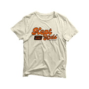 A white shirt with the KEPT logo in orange.